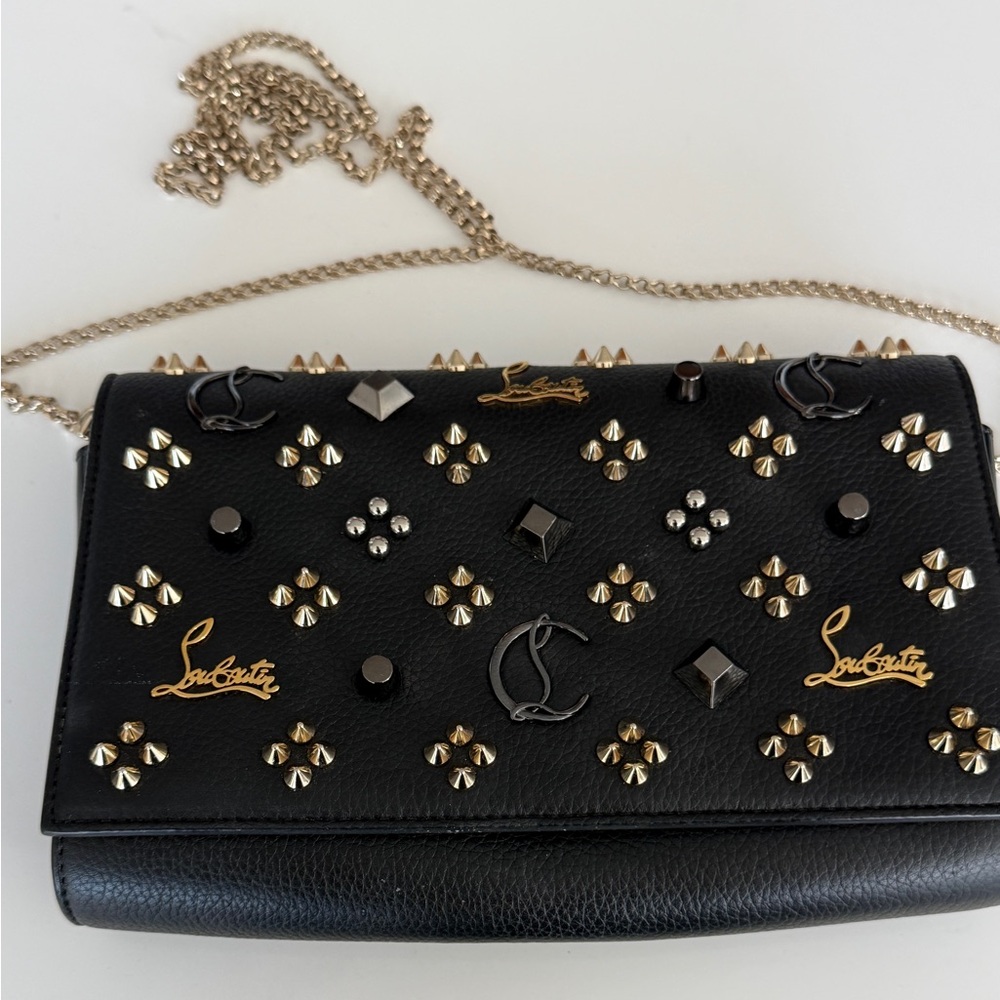 Christian Louboutin Black Clutch with Gold and Silver Studs